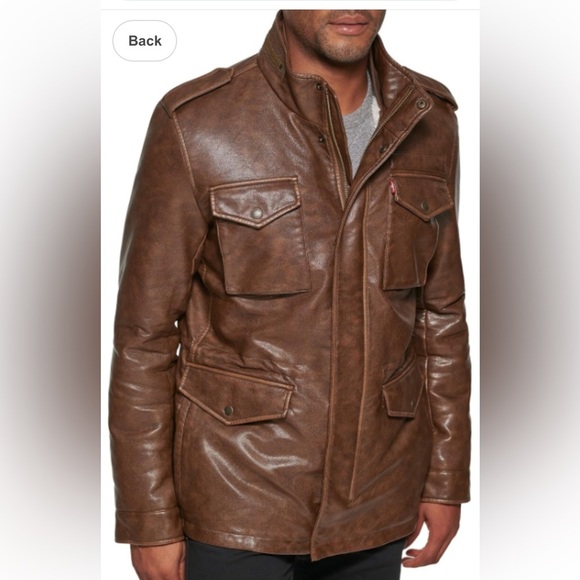 Levi's Other - Levi's Men's 4-Pocket Field Military Jacket Large Saddle Faux Leather Sherpa